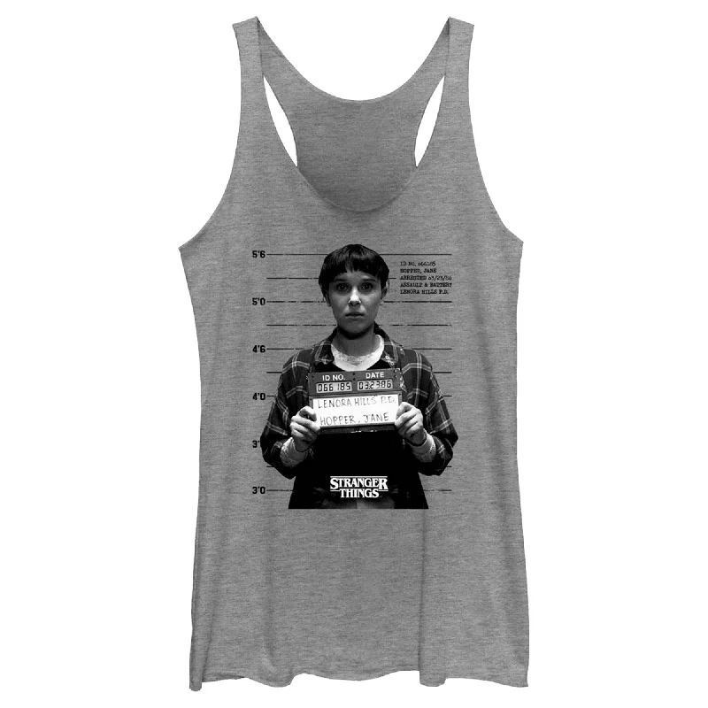 Women's Stranger Things Eleven Mugshot Racerback Tank Top mesh tank top