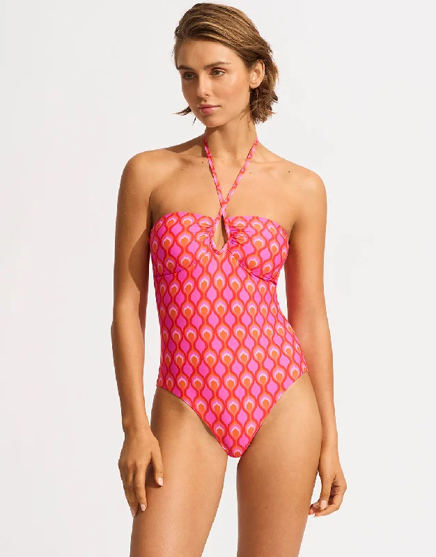 Birds of Paradise Diamond Wire Bandeau Swimsuit - Chilli Red Floral Bikini Top