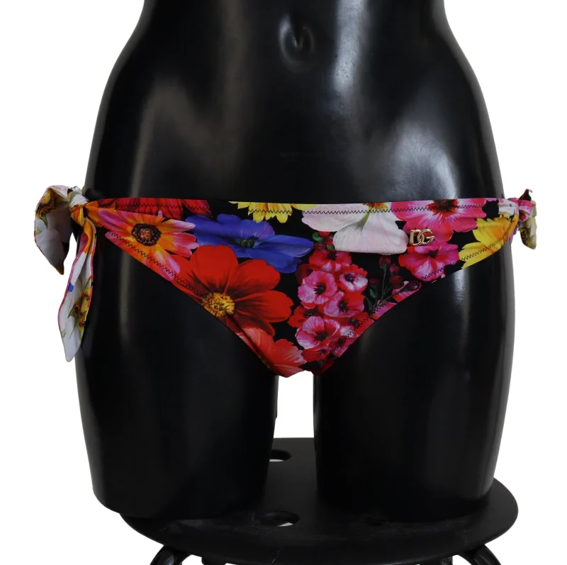 Dolce & Gabbana Black Floral Print Swimsuit Bikini Bottom Swimwear Plunge Neckline Swimsuit Dolce & Gabbana Black Floral Print Swimsuit Bikini Bottom Swimwear Plunge Neckline Swimsuit
